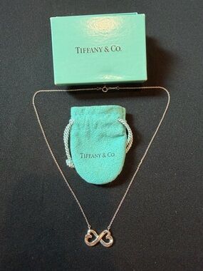 Tiffany & Co. Silver Infinity Heart Necklace with Tiffany Blue Pouch